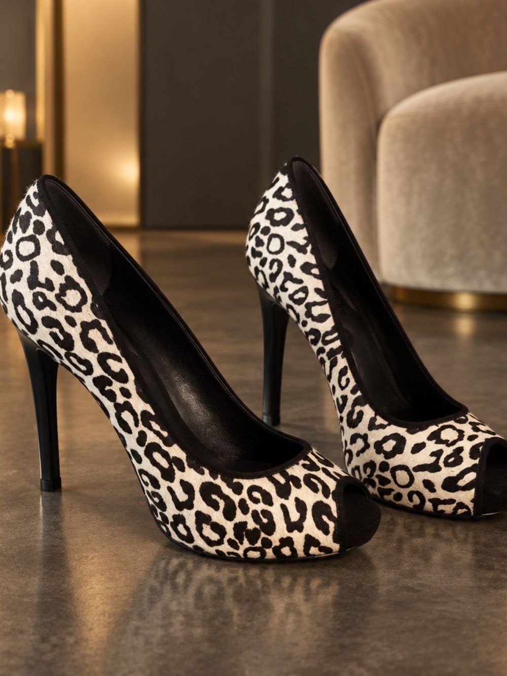GUESS Honora Leopard Print Calf Hair Platform Heels - Size 7.5M